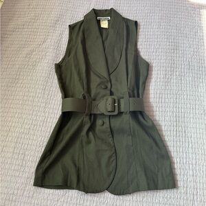 Vintage Made in USA Dark Green Sleeveless Belted Dress